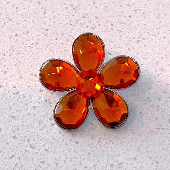 Amber Orange Floral Brooch Pin Rhinestone Flower Metallic Retro Statement - Picture 14 of 16